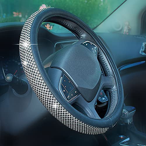 Skidproof PU Leather Black Auto Car Steering Wheel Cover With White Diamond 